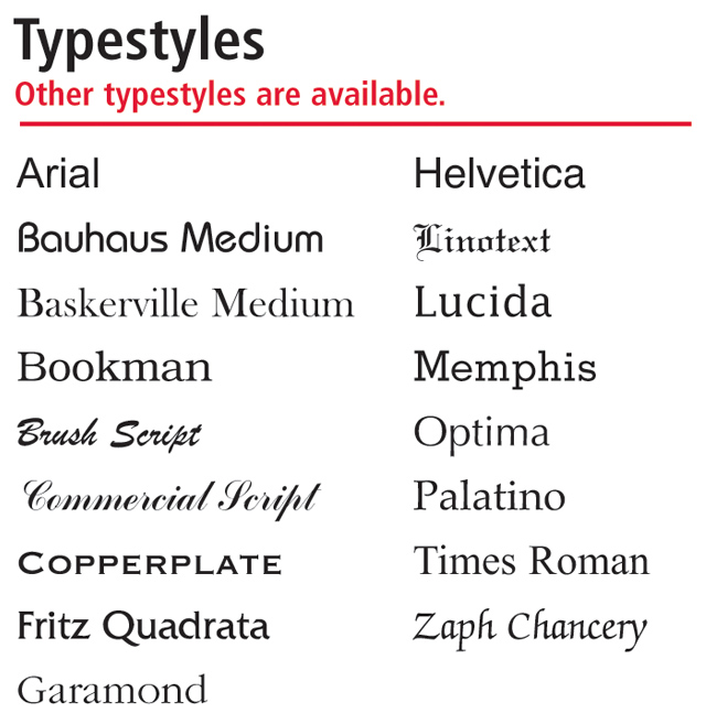 Standard Typestyles
